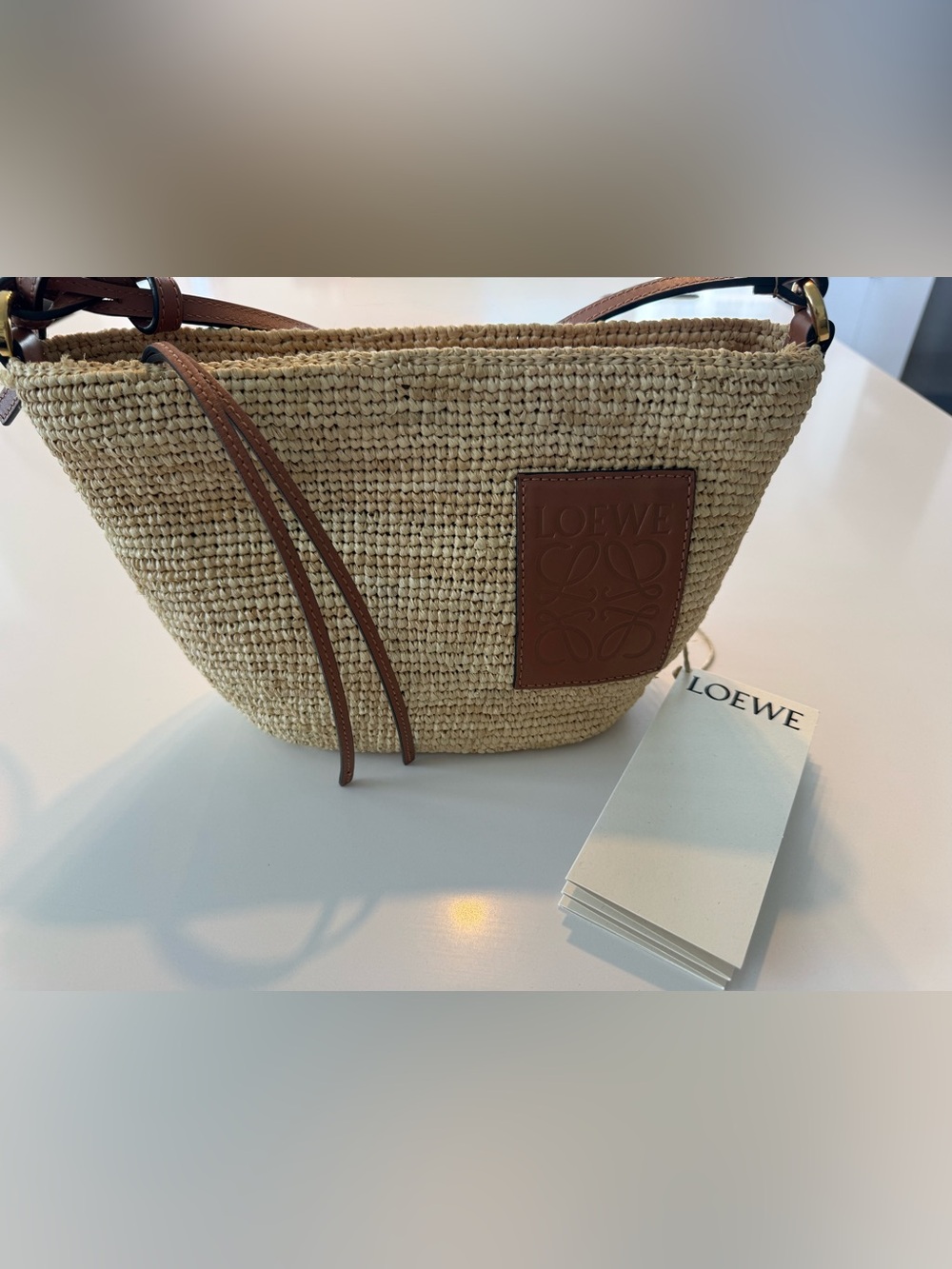 Loewe Natural Raffia Tote with Brown Leather Patch